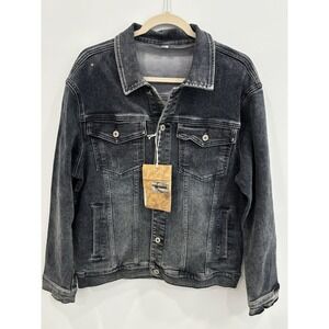 NEW Black Denim Trucker Jacket Men's XL Classic Button Front Art Streetwear